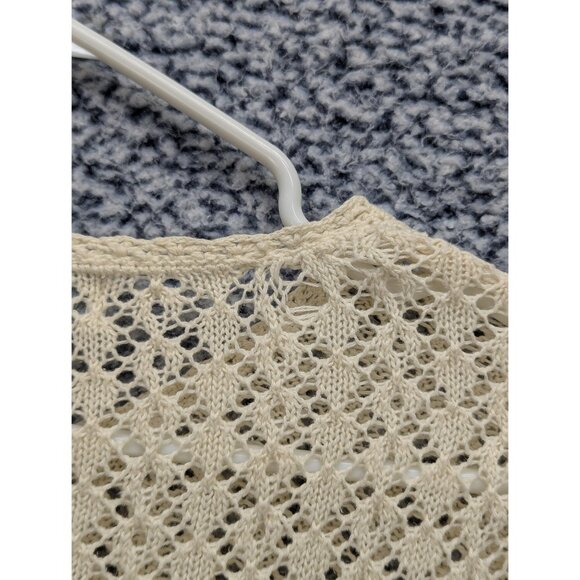 VTG Old Navy Crochet Cardigan Size L Boho Fisherman 90s Y2K Fairy Preppy Cream - Picture 8 of 12